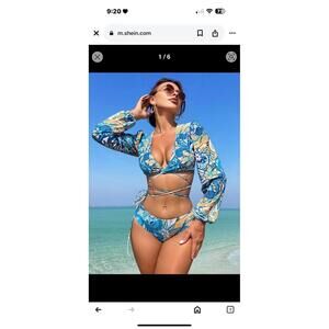 NWT SHEIN Floral Wrap Top Criss-Cross Tie Long Sleeve Two-Piece Swimsuit